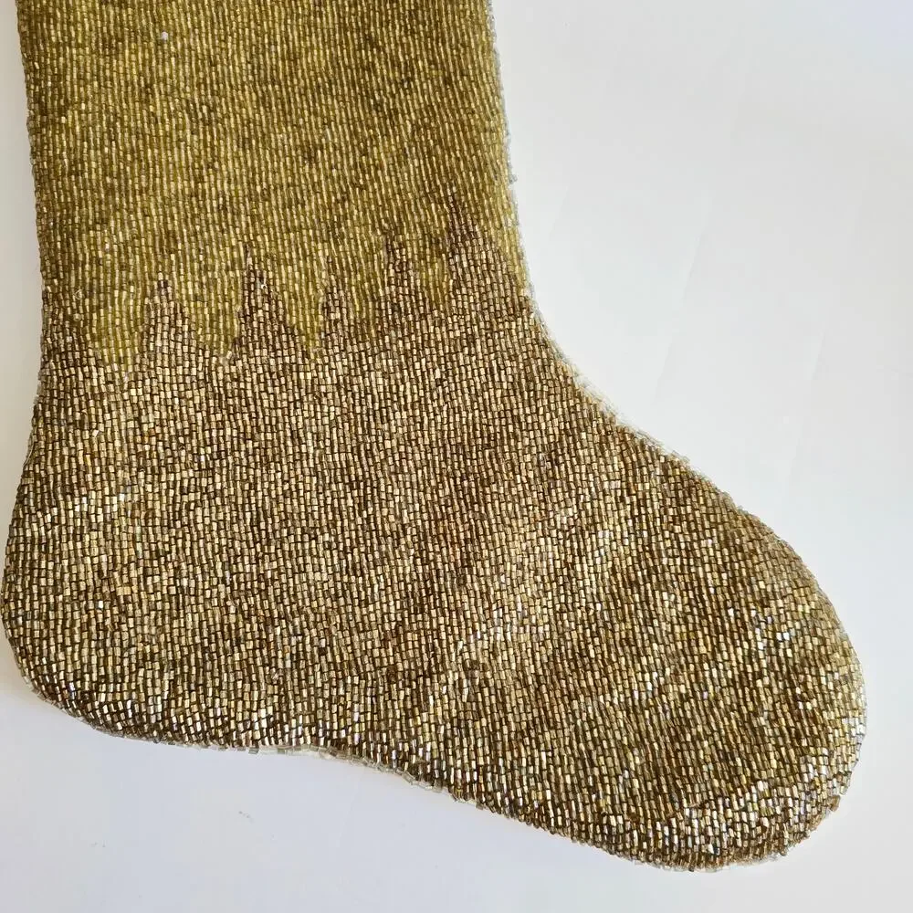 Pier 1 Imports Beaded Embellished Ornate Christmas Stocking Gold Silver Bronze 2